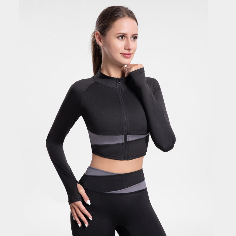 2025 Summer Women’s Two-Tone Yoga Crop Top - High Neck Quick-Dry Outdoor Fitness Activewear