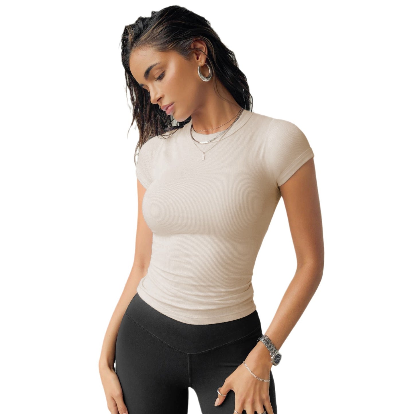 New Arrival Y2K Outfit Women's Ribbed Slim Fit T Shirt Solid Color Short Sleeve Top Fashion Trend