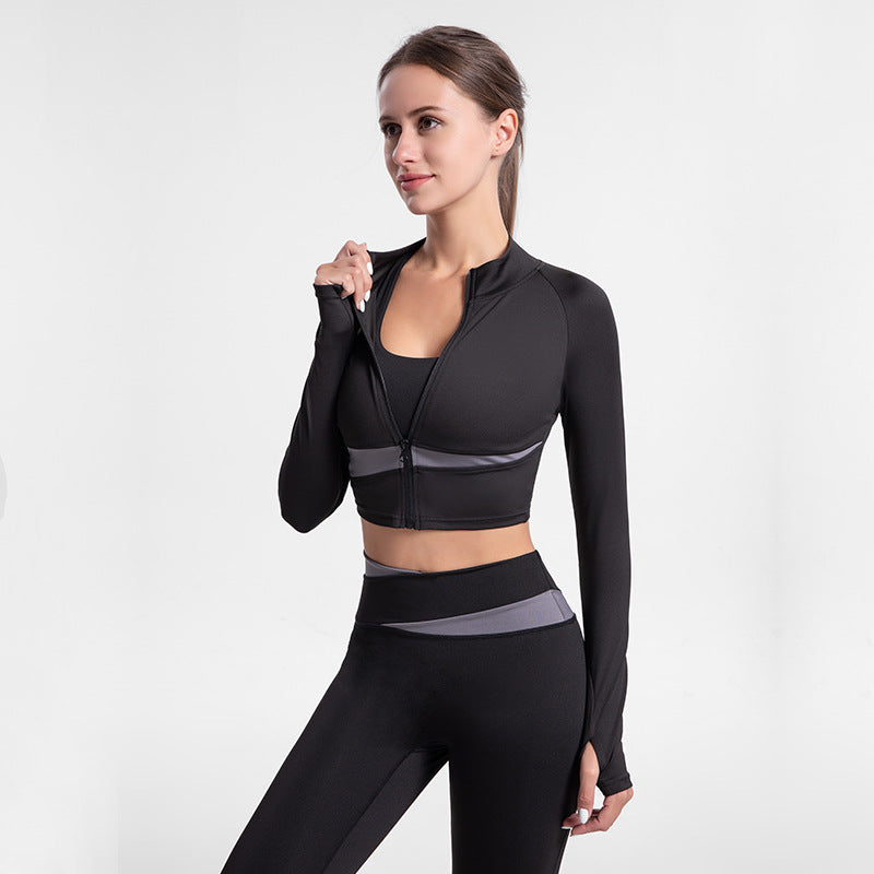 2025 Summer Women’s Two-Tone Yoga Crop Top - High Neck Quick-Dry Outdoor Fitness Activewear