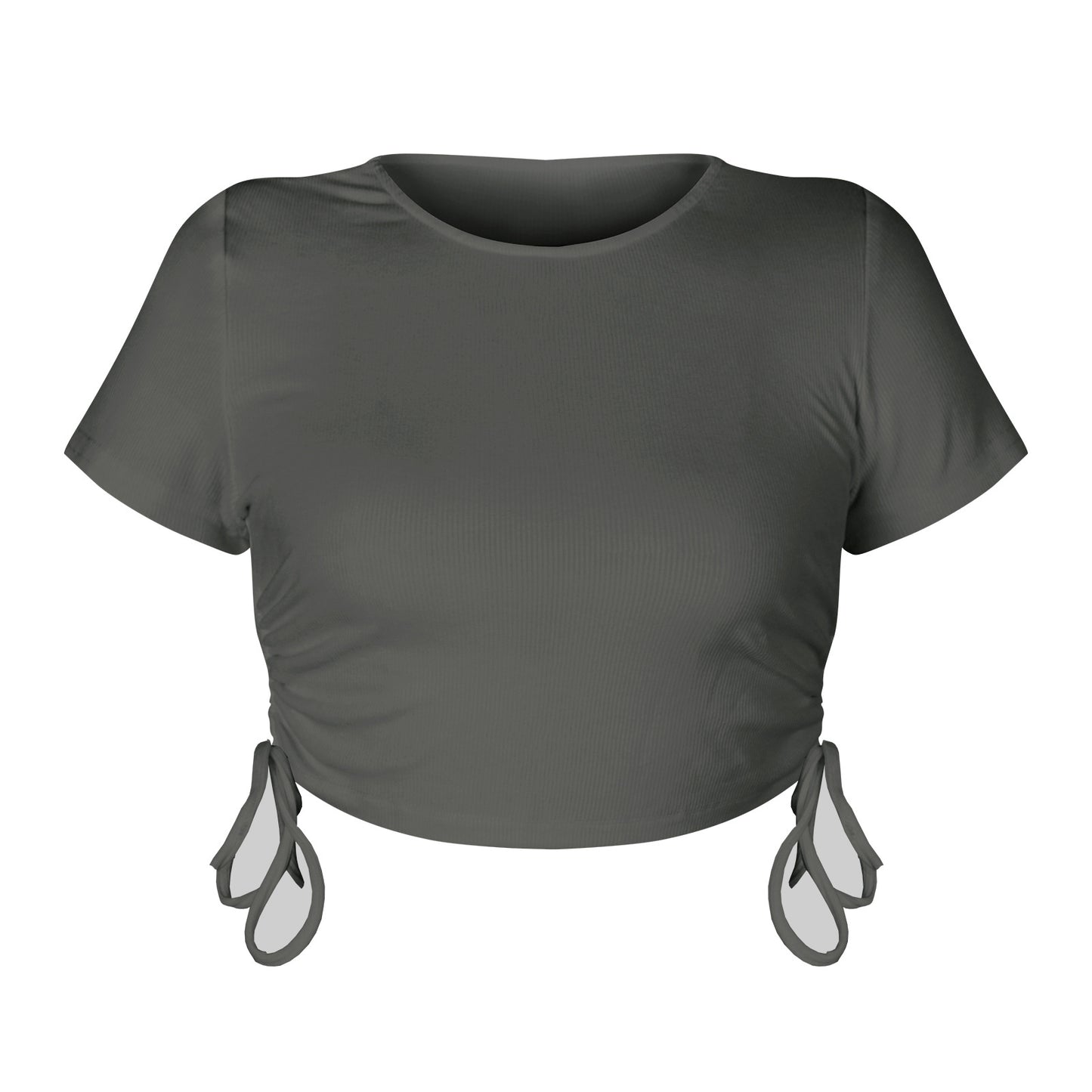 Stylish and sexy pit strip open button short drawstring strap round neck short sleeve T-shirt European and American women's clothing bm top