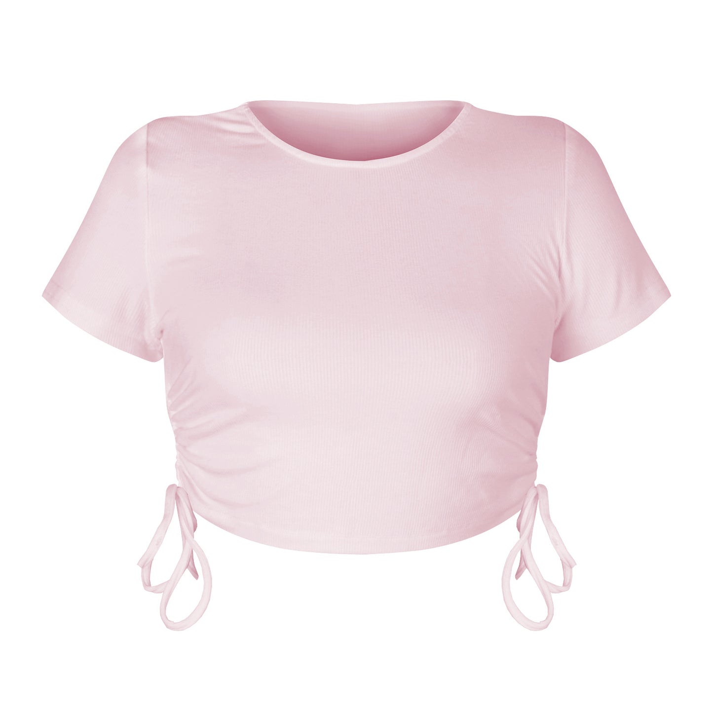 Stylish and sexy pit strip open button short drawstring strap round neck short sleeve T-shirt European and American women's clothing bm top