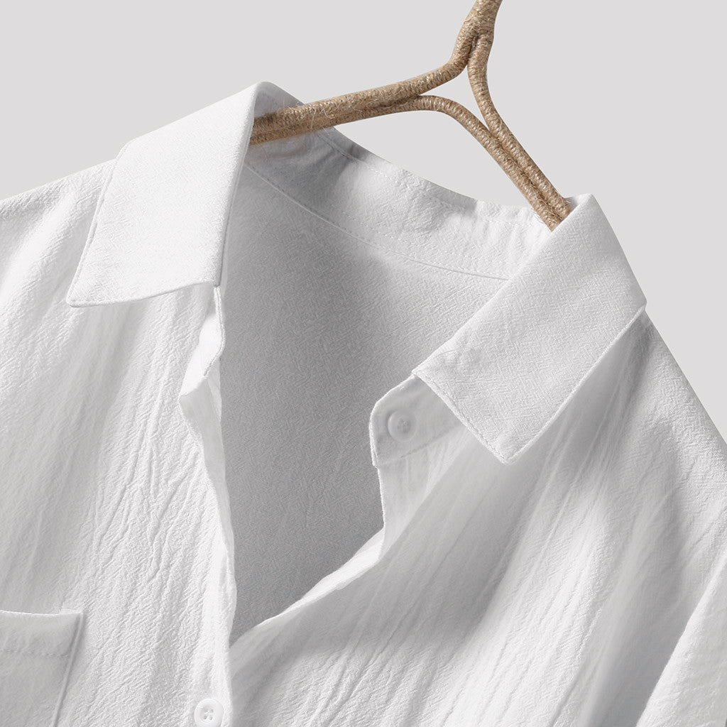 Women’s Spring Autumn Cotton Linen Shirt - Casual Button-Up Cardigan with Double Pockets, Long Sleeve Blouse for Everyday Wear