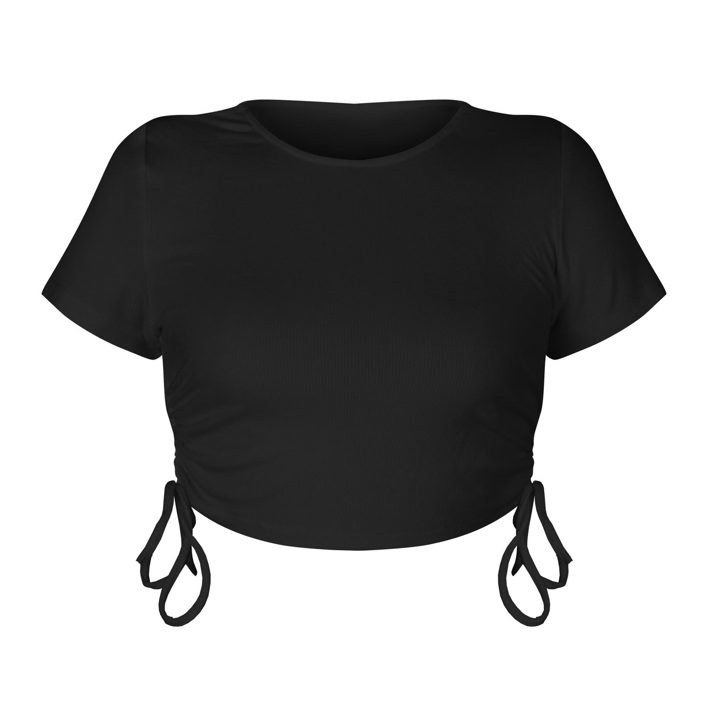 Stylish and sexy pit strip open button short drawstring strap round neck short sleeve T-shirt European and American women's clothing bm top