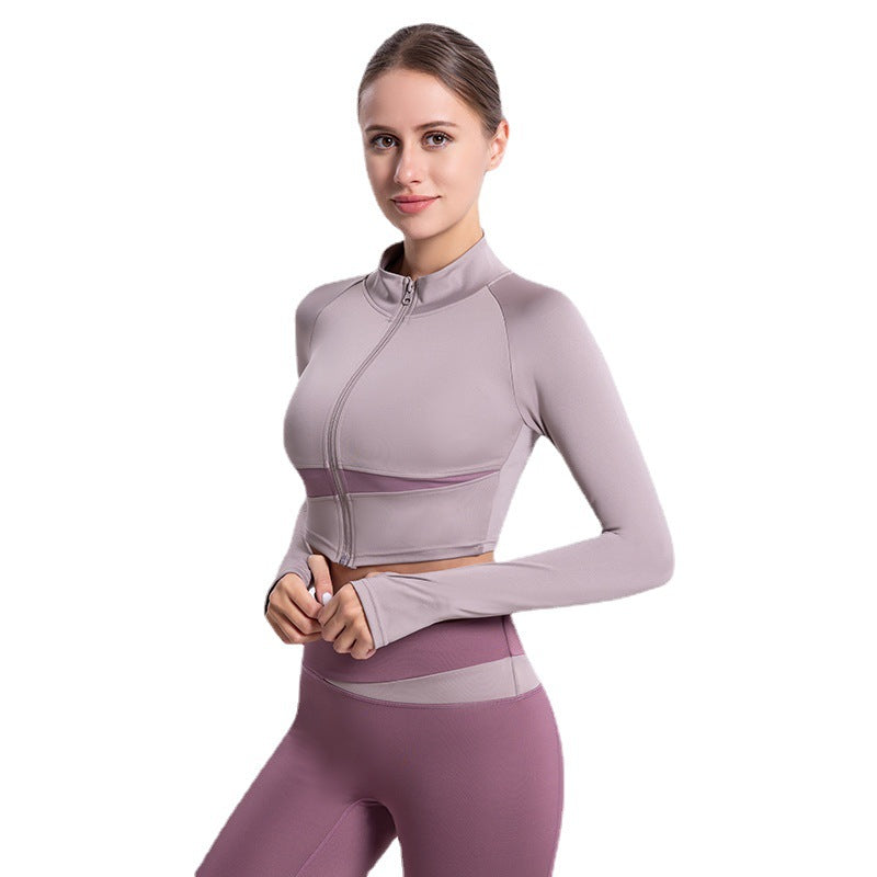 2025 Summer Women’s Two-Tone Yoga Crop Top - High Neck Quick-Dry Outdoor Fitness Activewear