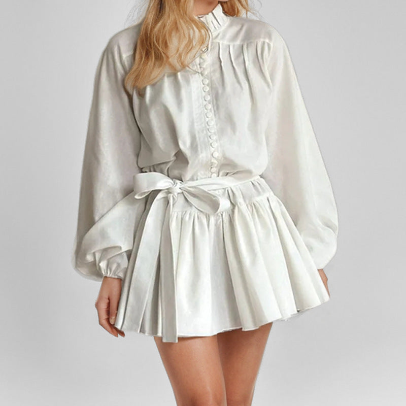 2025 independent station new European and American women's clothing temperament elegant fashion long-sleeved lace-up national style printed European and American dress