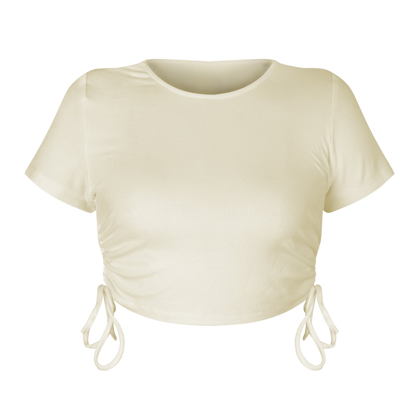 Stylish and sexy pit strip open button short drawstring strap round neck short sleeve T-shirt European and American women's clothing bm top