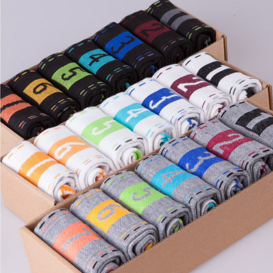 Men’s Ultra-Thin Mid-Calf Sports Socks | Digital Number & Star Pattern Poly-Cotton Blend | 7-Day Comfort White/Black/Grey Athletic Socks