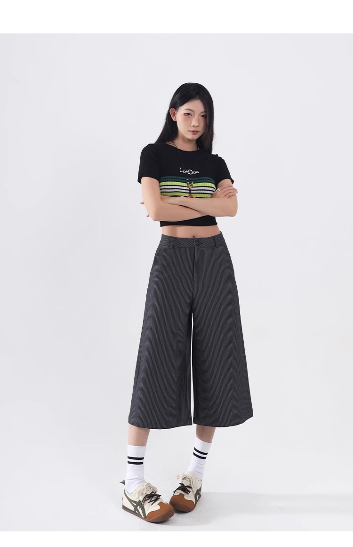 Spring And Summer Straight Striped Pants For Women