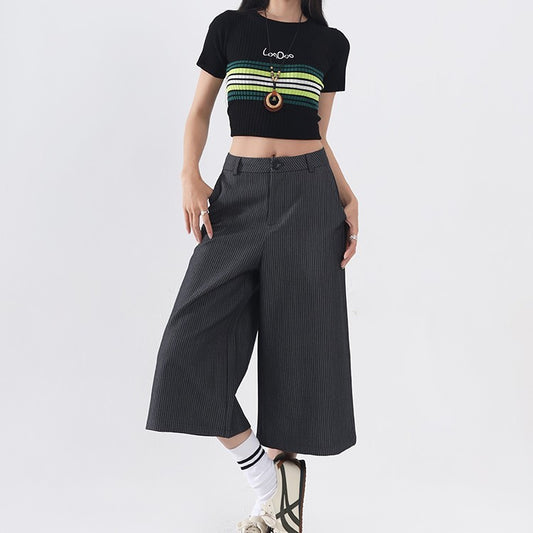 Spring And Summer Straight Striped Pants For Women