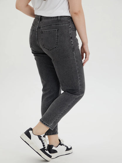 China Manufacturer's Oversize Black High Waist Straight Soft Loose Simple Denim Jeans Pants for Women Summer Washable Solid