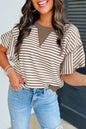 Dear-Lover US Warehouse No Import Charges Wholesale Parchment Contrast Detail Striped Ruffle Short Sleeve Knit Casual Women Tops