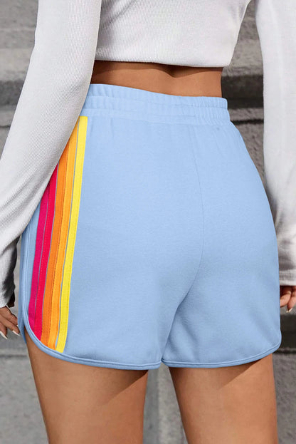 Dear-Lover US Warehouse No Import Charges Beau Blue Color Block Stripes Elastic High Waist Active Casual Shorts for Women