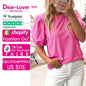 Dear-Lover US Warehouse No Import Charges Trendy Bright Pink Ribbed Pearl Beaded Puff Sleeve Tops for Women