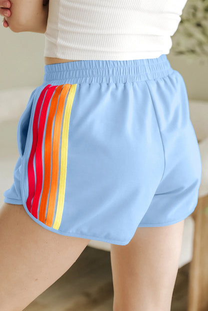 Dear-Lover US Warehouse No Import Charges Beau Blue Color Block Stripes Elastic High Waist Active Casual Shorts for Women