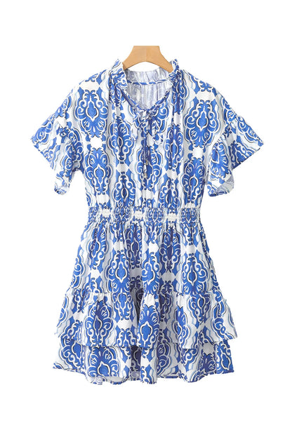 Dear-Lover US Warehouse No Import Charges Ashleigh Blue Vintage Floral Print Wide Ruffled Sleeve Dress Women Lady Elegant
