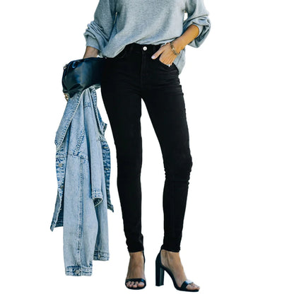 Hot Sale Black Full-Length Skinny Pencil Denim Jeans Pants for Women Moms High Stretch Elegant Elastic Legging Casual for Summer