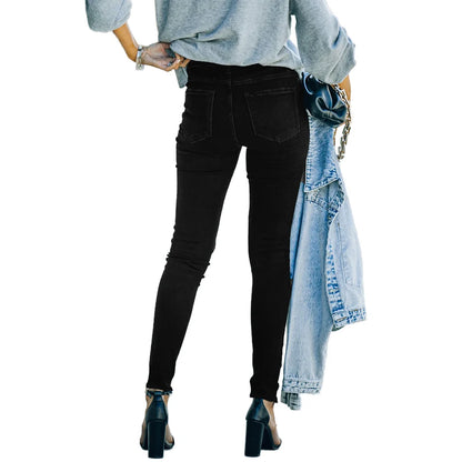 Hot Sale Black Full-Length Skinny Pencil Denim Jeans Pants for Women Moms High Stretch Elegant Elastic Legging Casual for Summer