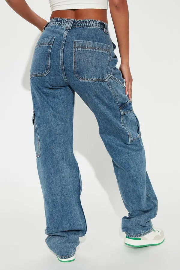 Custom High Quality Plus Size Baggy Jeans Women's Loose Denim Streetwear with Retro Wide Leg Large Pocket Workwear Cargo Pants