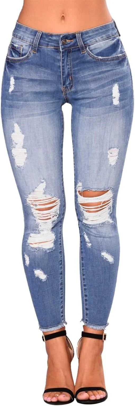 Direct Wholesale Sales Women's High Waist Ripped Skinny Black Jeans Elastic Slim Casual Style for Summer