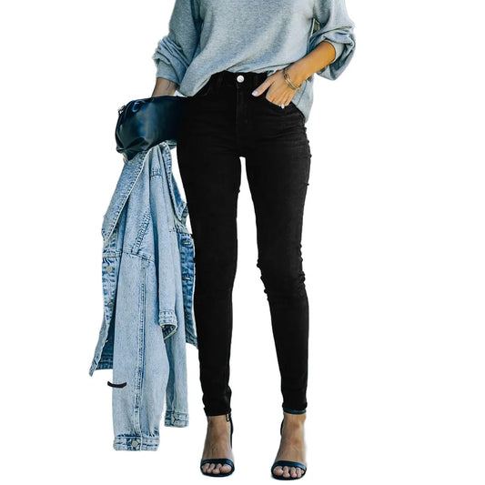Hot Sale Black Full-Length Skinny Pencil Denim Jeans Pants for Women Moms High Stretch Elegant Elastic Legging Casual for Summer