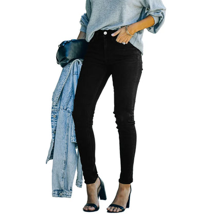 Hot Sale Black Full-Length Skinny Pencil Denim Jeans Pants for Women Moms High Stretch Elegant Elastic Legging Casual for Summer