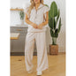 Dear-Lover US Warehouse No Import Charges Women Casual Textured Ruffled Sleeve Zipped Top and Wide Leg Pants 2 Piece Set Women
