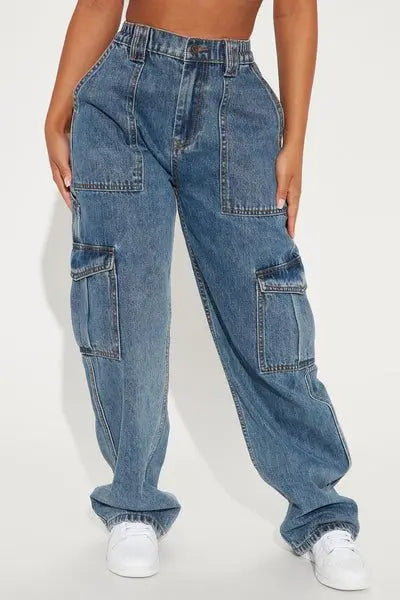 Custom High Quality Plus Size Baggy Jeans Women's Loose Denim Streetwear with Retro Wide Leg Large Pocket Workwear Cargo Pants