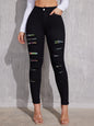 China Manufacturer Women Fashion Black Stretchy Mid Waist Ripped Feet Long Legging Pencil Denim Jeans Pants With Wholesale Price