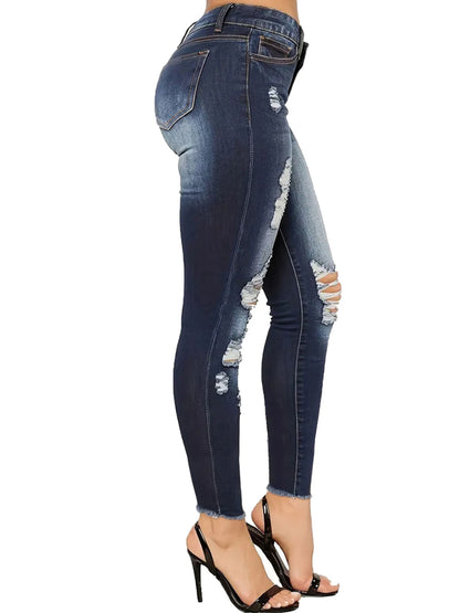 Direct Wholesale Sales Women's High Waist Ripped Skinny Black Jeans Elastic Slim Casual Style for Summer