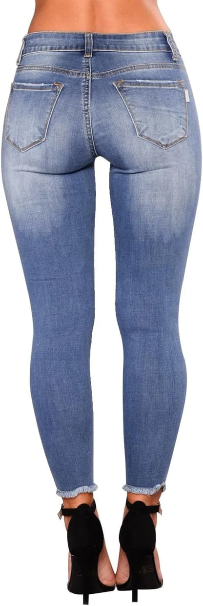 Direct Wholesale Sales Women's High Waist Ripped Skinny Black Jeans Elastic Slim Casual Style for Summer