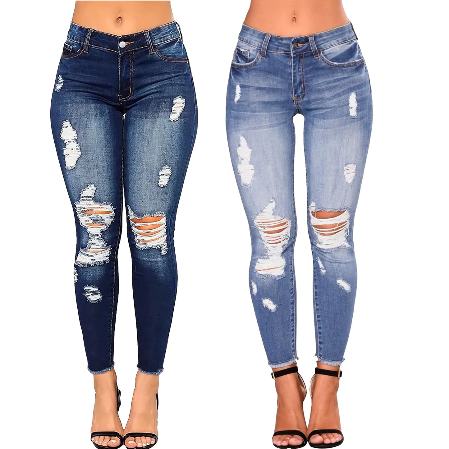 Direct Wholesale Sales Women's High Waist Ripped Skinny Black Jeans Elastic Slim Casual Style for Summer