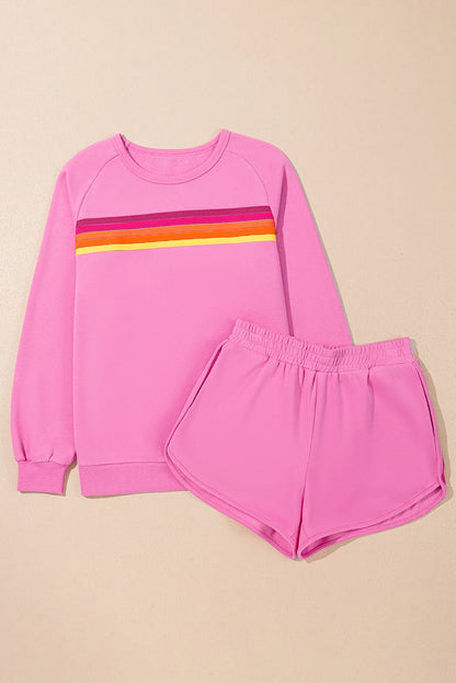 Dear-Lover US Warehouse No Import Charges Wholesale Bonbon Striped Accent Pullover and Shorts Two Piece Casual Set