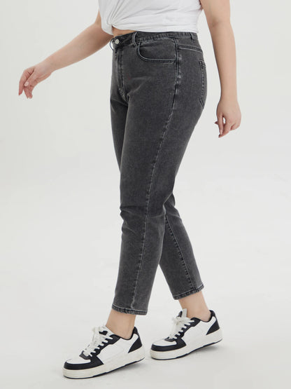 China Manufacturer's Oversize Black High Waist Straight Soft Loose Simple Denim Jeans Pants for Women Summer Washable Solid
