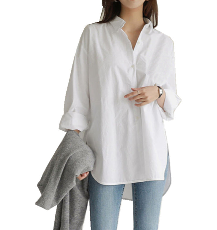 Fashionable Women’s Long Sleeve Button-Down Shirt - Relaxed Fit Irregular Hem for Summer Autumn Winter Work & Casual Wear