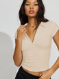 2025 spring and summer new European and American POLO collar button short sleeve tight sports waist versatile top fashionable and loose, leading the trend!