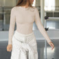 2025 New Y2K Ribbed Round Neck Long Sleeve T Shirt Women Slim Fit Crop Top Pure Desire Fashion