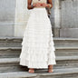 "New Design French Style Long Fall Elegance Pure Color High-waisted Net Mesh Cake Dress Puffed Semi-Length Skirt"