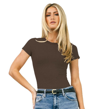 2025Y2K Spice Girl style new European and American cross-border slim-fit t-shirt, tight short-sleeved women's top crew neck