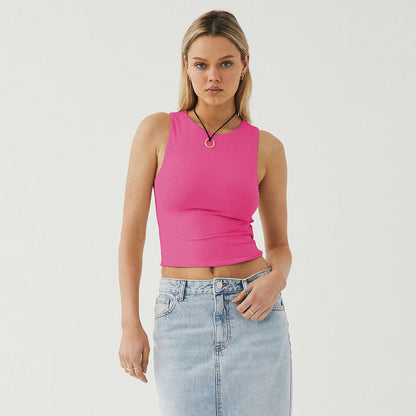 European and American women's clothing new women's sexy off-the-button sleeveless tight bottoming shirt, crew neck I-shaped vest, fashionable age reduction for outer wear