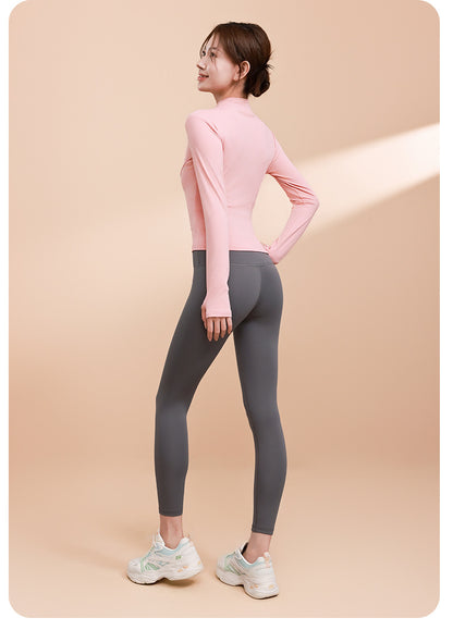 New outdoor dry slim women long-sleeved sweat-absorbing sunscreen jacket high waist elastic pants fitness sports yoga suit set