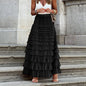 "New Design French Style Long Fall Elegance Pure Color High-waisted Net Mesh Cake Dress Puffed Semi-Length Skirt"