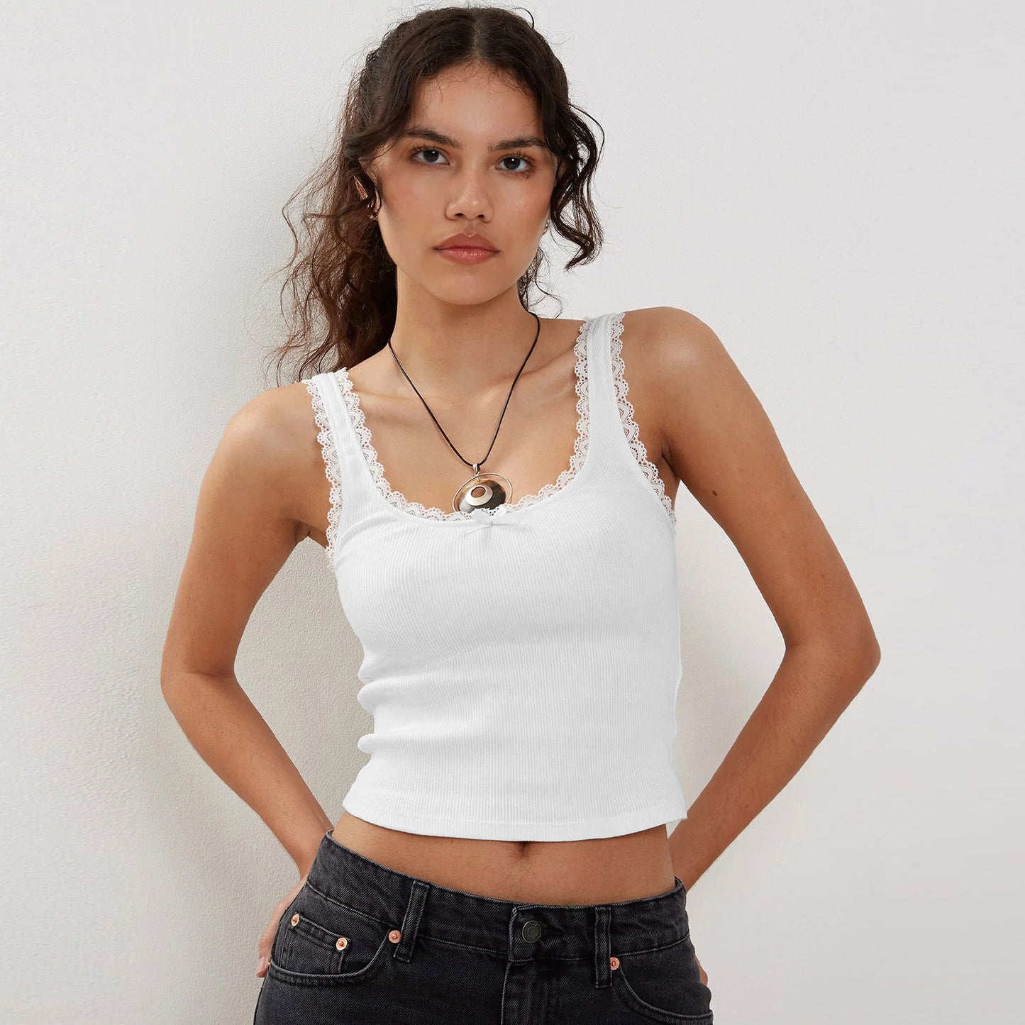 European and American women's clothing Spice Girls suspender vest new lace pure desire wind top bottoming knitted sweater fashion