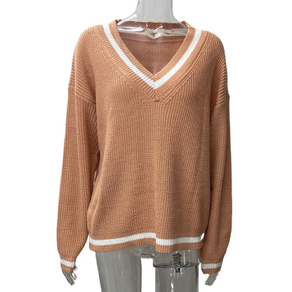 2025 New Deep V Neck Loose Knit Sweater Elegant Off Shoulder Womens Fashion Top