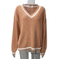 2025 New Deep V Neck Loose Knit Sweater Elegant Off Shoulder Womens Fashion Top
