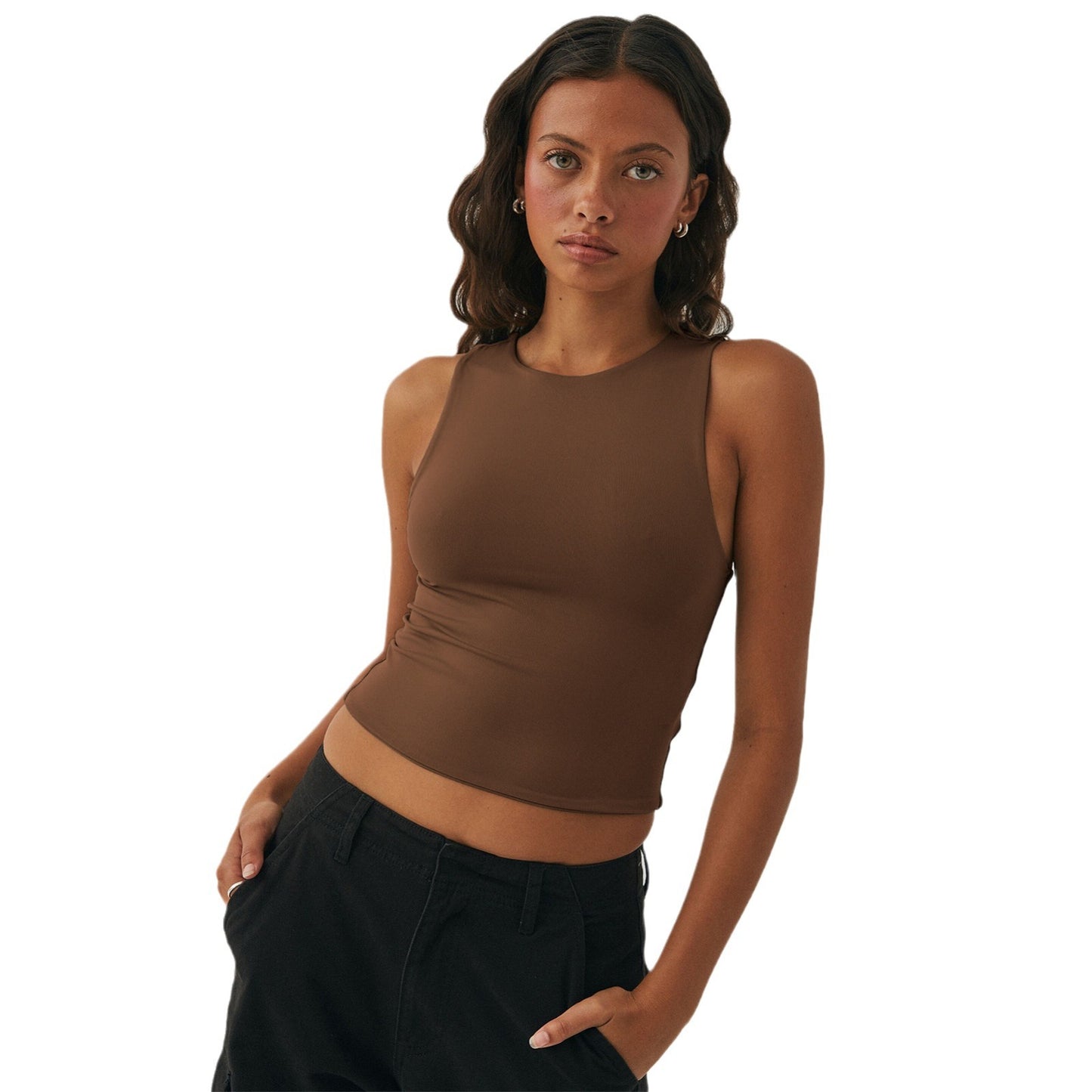 European and American women's clothing new women's sexy off-the-button sleeveless tight bottoming shirt, crew neck I-shaped vest, fashionable age reduction for outer wear