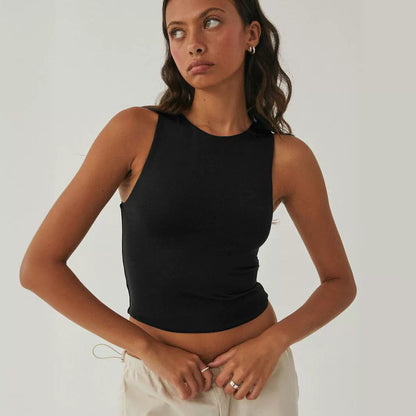 European and American women's clothing new women's sexy off-the-button sleeveless tight bottoming shirt, crew neck I-shaped vest, fashionable age reduction for outer wear