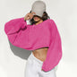 2025 Women's Cropped Round Neck Sweatshirt Long Sleeve T Shirt Workout Knit Top Casual Streetwear Fashion