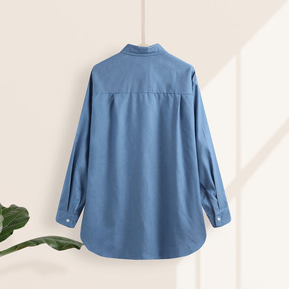 Fashionable Women’s Long Sleeve Button-Down Shirt - Relaxed Fit Irregular Hem for Summer Autumn Winter Work & Casual Wear