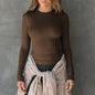 2025 New Y2K Ribbed Round Neck Long Sleeve T Shirt Women Slim Fit Crop Top Pure Desire Fashion