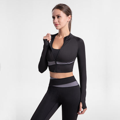 2025 Summer Women’s Two-Tone Yoga Crop Top - High Neck Quick-Dry Outdoor Fitness Activewear
